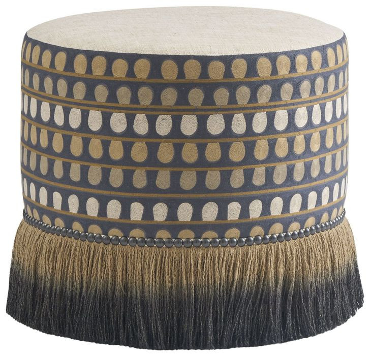 Key Biscayne Lamar Brown and Black Upholstered Round Swivel Ottoman with Nailhead Trim