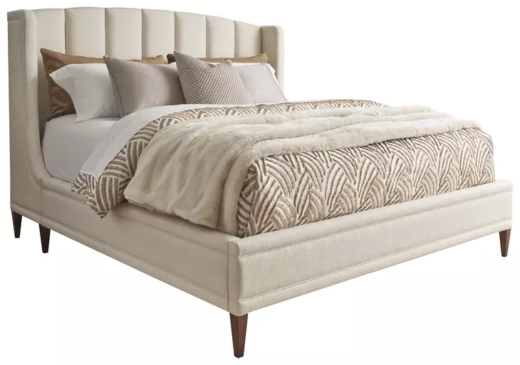 Savoy Rendezvous Ivory and Brown Performance Fabric California King Upholstered Panel Bed