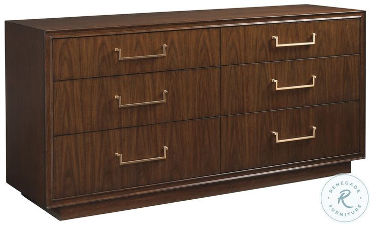 Rendezvous Walnut Double Fenwick Dresser and Mirror