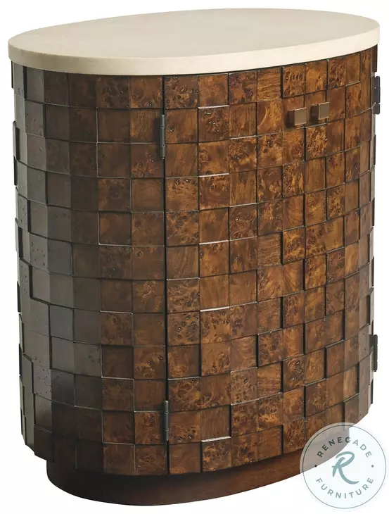 Rendezvous Walnut and Bulgari Beige Marble Top Oval Morella Nightstand