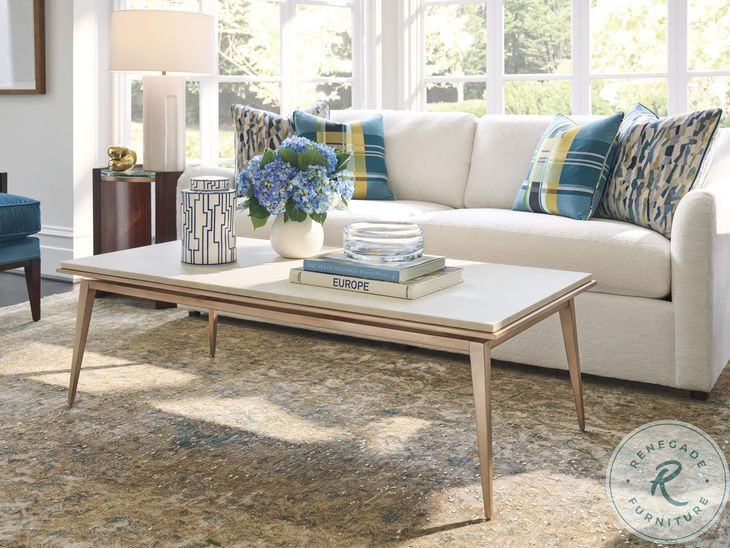 Rendezvous Beige Marble and Rose Gold Rectangle Bulgari Cocktail Table