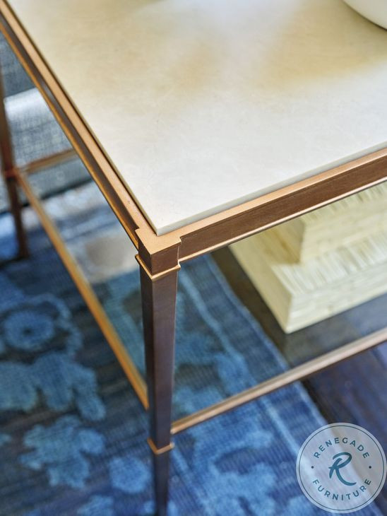 Rendezvous Beige Marble and Rose Gold Rectangle Bulgari End Table