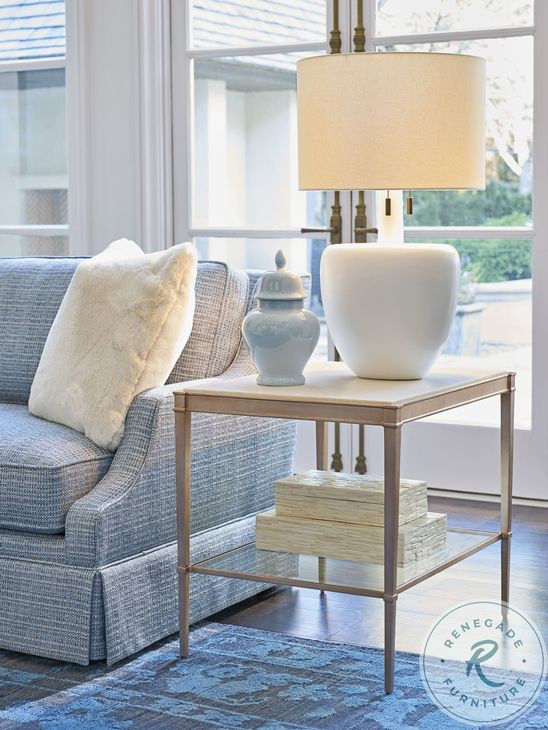 Rendezvous Beige Marble and Rose Gold Rectangle Bulgari End Table