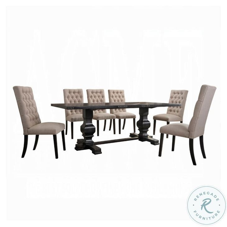 Morland Tan Linen and Vintage Black Side Chair Set of 2