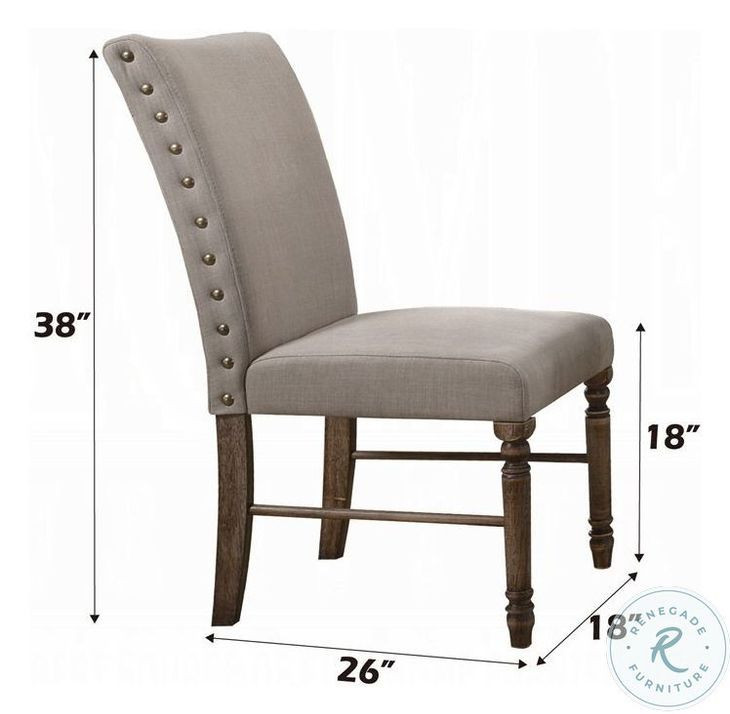 Leventis Cream Linen and Weathered Oak Side Chair with Nailhead Trim Set of 2