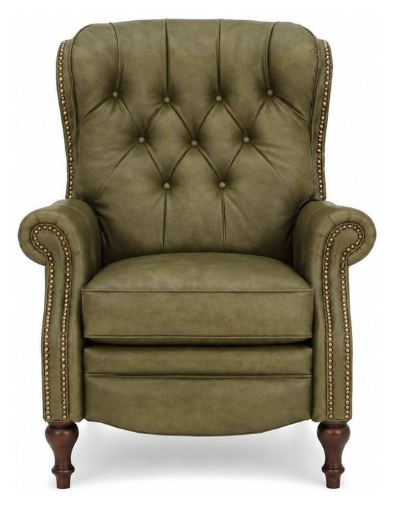 Kendall Oasis Olive Leather Push Thru The Arms Recliner with Nailhead Trim