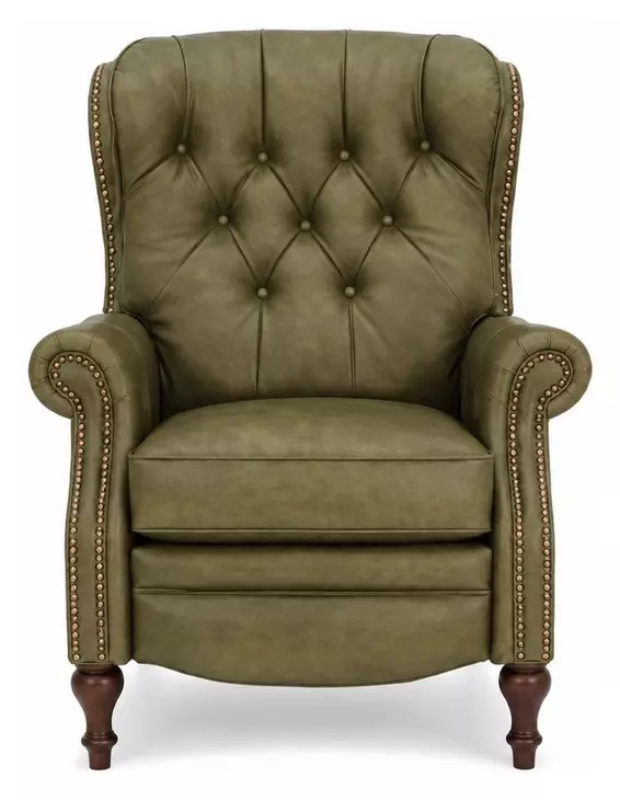 Kendall Oasis Olive Leather Push Thru The Arms Recliner with Nailhead Trim