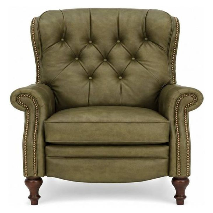 Kendall Oasis Olive Leather Push Thru The Arms Recliner with Nailhead Trim