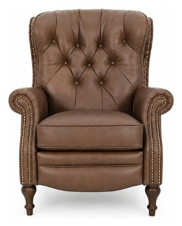 Kendall Oasis Walnut Leather Push Thru The Arms Recliner with Nailhead Trim