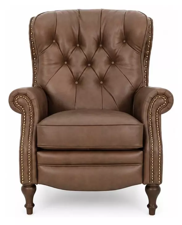 Kendall Oasis Walnut Leather Push Thru The Arms Recliner with Nailhead Trim