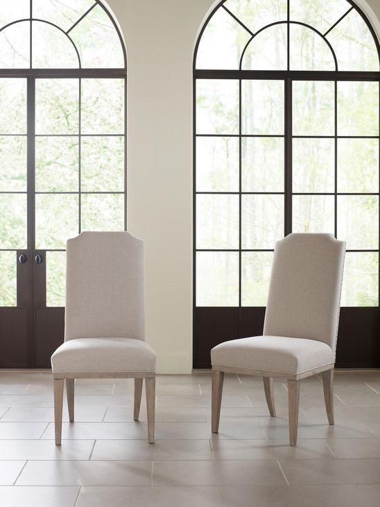 Monteverdi Beige Upholstered Host Side Chair with Nailhead Trim Set of 2