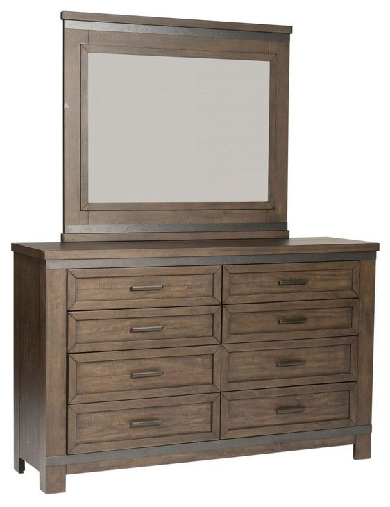 Thornwood Hills Rock Beaten Brown 8 Drawer Dresser with Mirror
