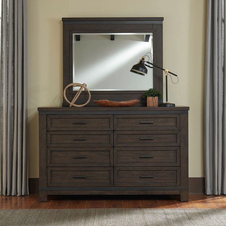 Thornwood Hills Rock Beaten Brown 8 Drawer Dresser with Mirror