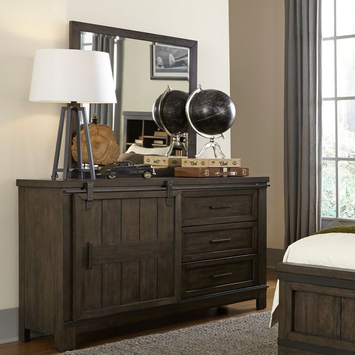 Thornwood Hills Rock Beaten Brown 3 Drawer Dresser with Mirror