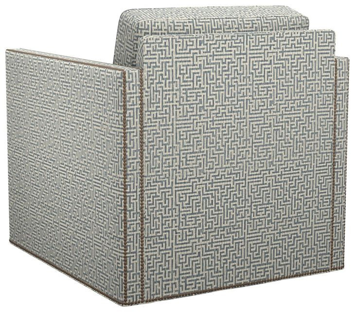 Hinsdale Blue and White Upholstered Swivel Chair with Nailhead Trim