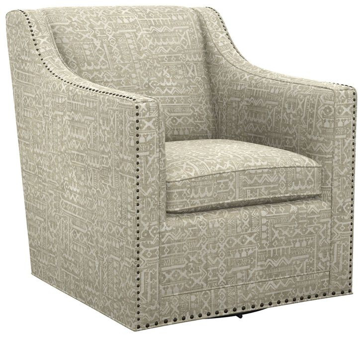 Barrier Beige Upholstered Swivel Chair with Nailhead Trim