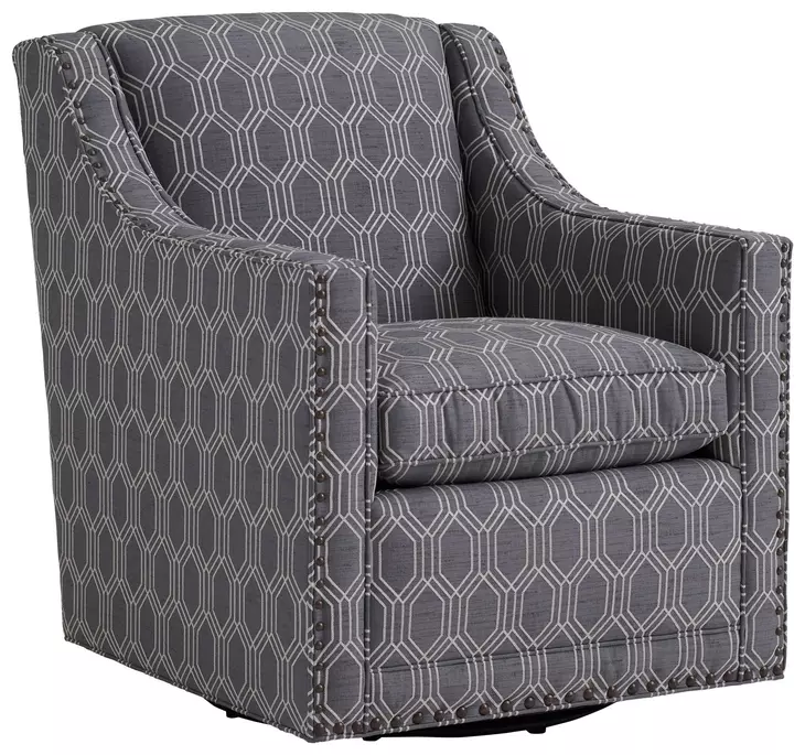 Barrier Gray Upholstered Swivel Chair with Nailhead Trim