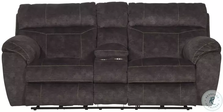 Sedona Smoke Lay Flat Power Reclining Console 86" Loveseat With Power Headrest And Lumbar