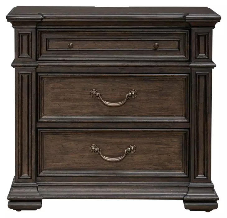 Provence Park Chateau Brown 3 Drawer Nightstand with USB Charging