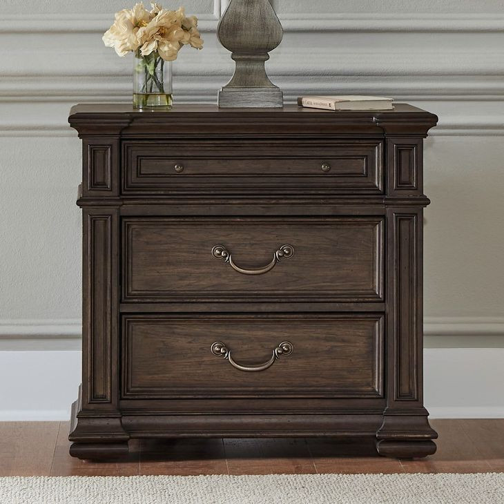 Lavande Grove Chateau Brown 3 Drawer Nightstand with USB Charging