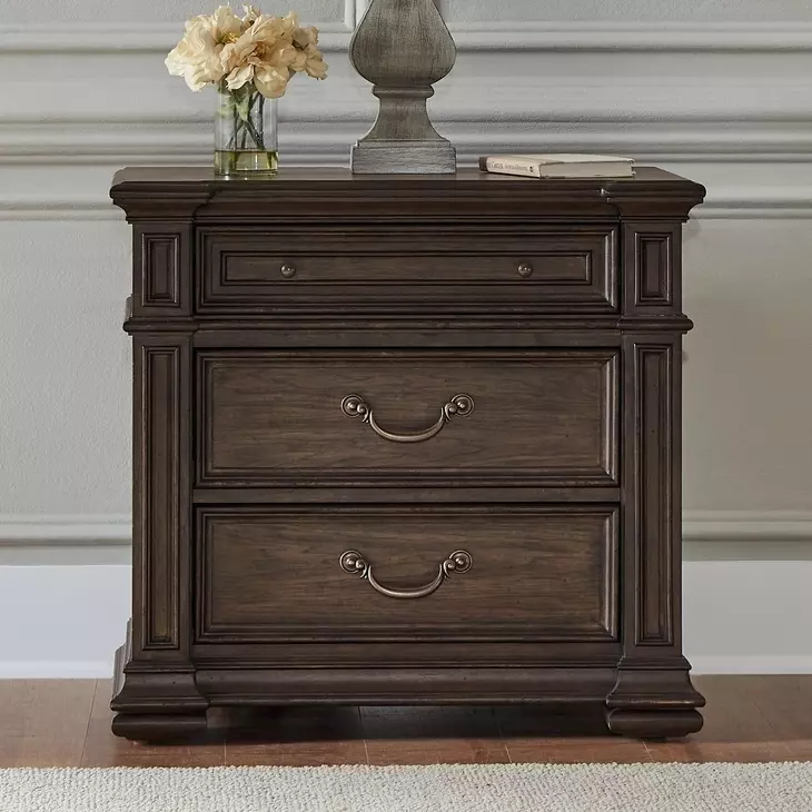 Provence Park Chateau Brown 3 Drawer Nightstand with USB Charging
