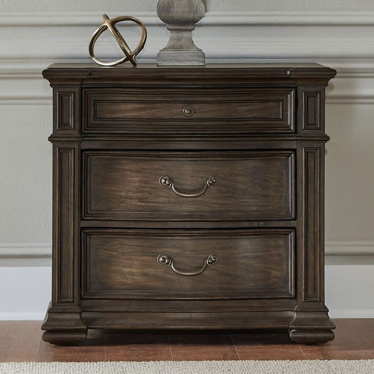 Lavande Grove Chateau Brown 3 Drawer Bedside Chest with USB Charging