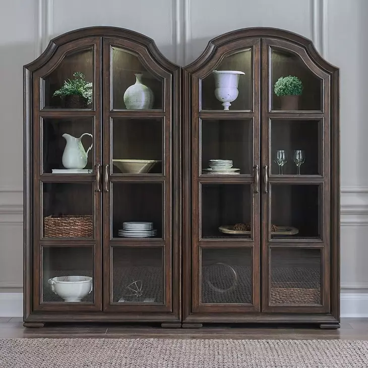 Provence Park Chateau Brown 2 Glass Door Bunching Display Cabinet Set of 2