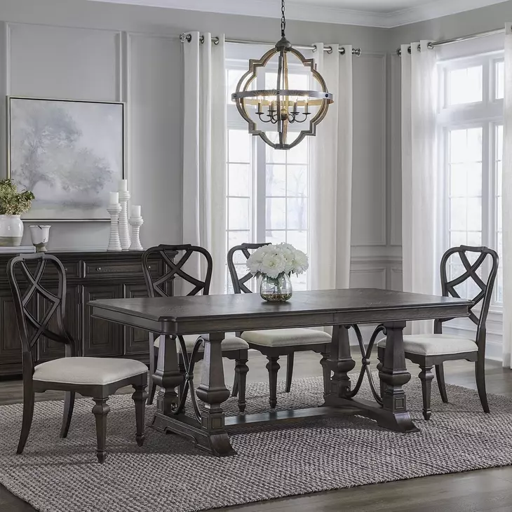 Parkside Estate Chateau Brown and Cream Upholstered 5 Piece Extendable Trestle Base Dining Set