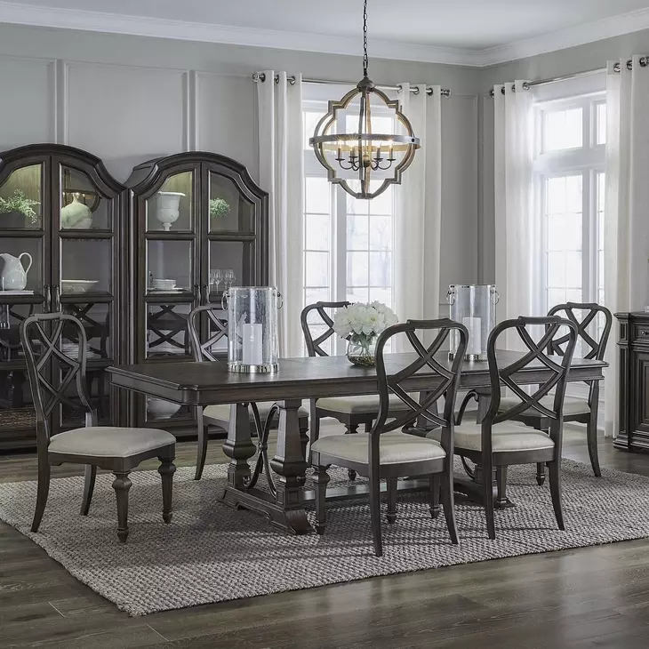 Providence Park Chateau Brown and Cream Upholstered 7 Piece Extendable Dining Set