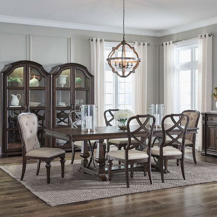 Provence Park Chateau Brown 2 Glass Door Bunching Display Cabinet Set of 2