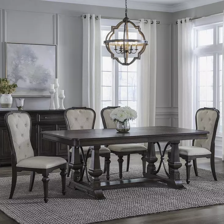 Parkside Estate Chateau Brown and Cream 5 Piece Extendable Trestle Base Dining Set
