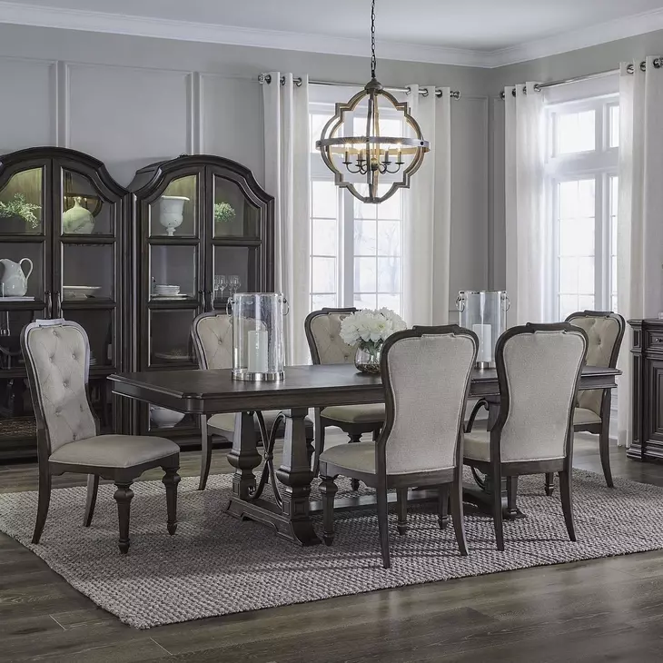 Parkside Estate Chateau Brown and Cream 7 Piece Extendable Trestle Base Dining Set