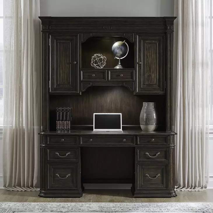 Parkside Estate Chateau Brown 66" Credenza and Hutch with LED