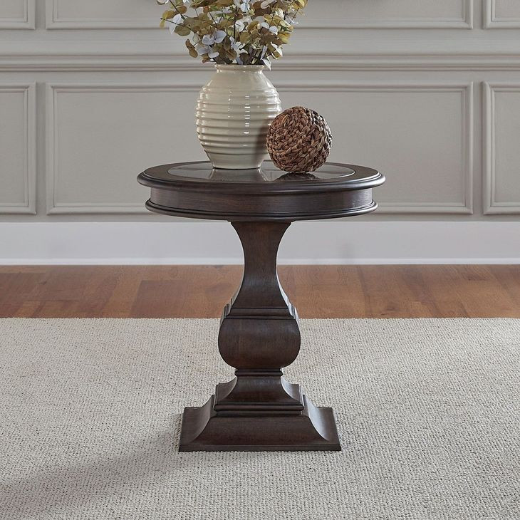 Provence Park Chateau Brown and Blue Round Stone Top End Table