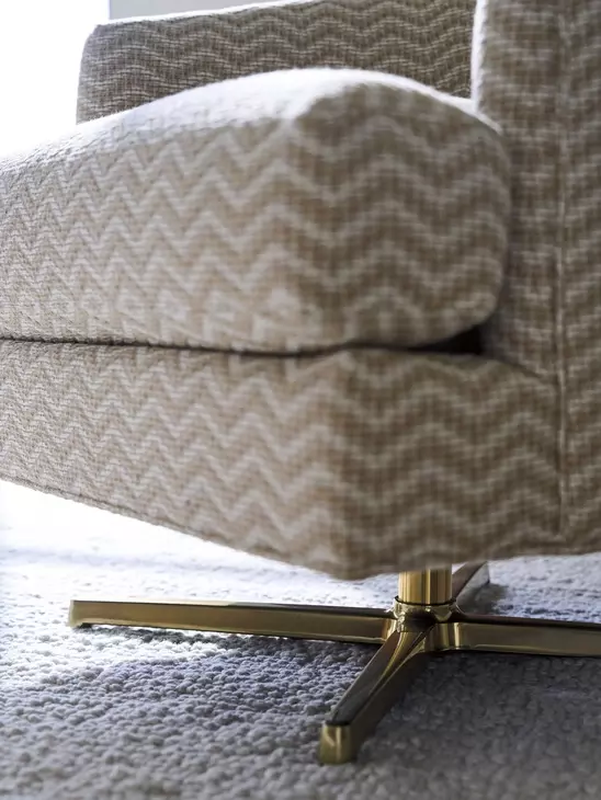 Graves La Costa Beige and Brass Upholstered Swivel Chair