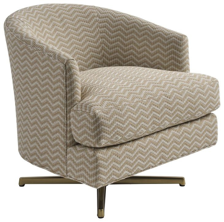Graves La Costa Beige and Brass Upholstered Swivel Chair
