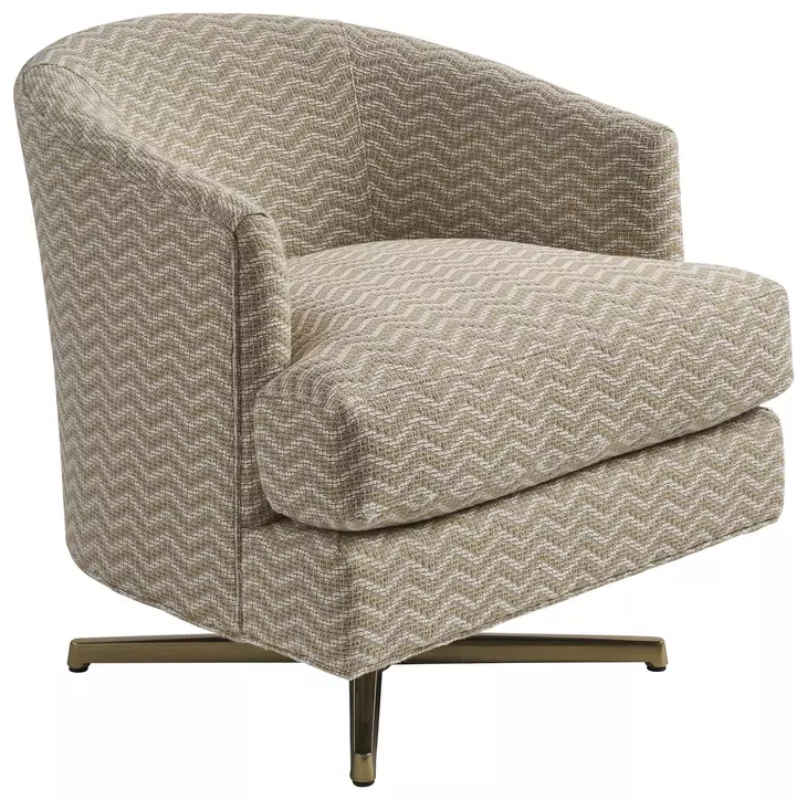 Graves La Costa Beige and Brass Upholstered Swivel Chair