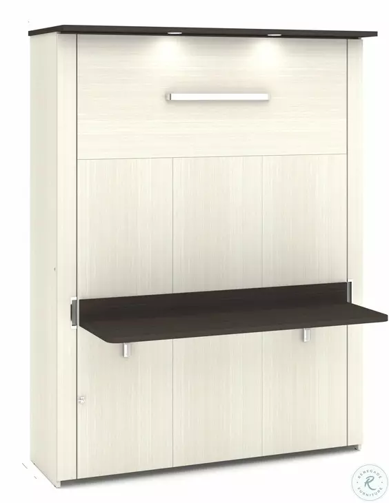 Lumina White Chocolate Queen Wall Bed with Desk and Storage Unit