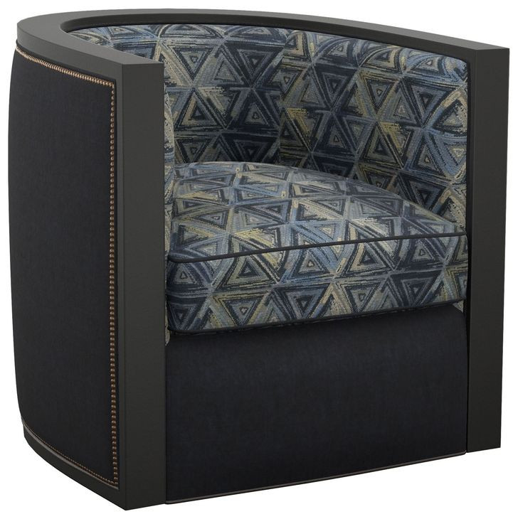 Palermo Blue and Beige Upholstered Swivel Chair with Nailhead Trim