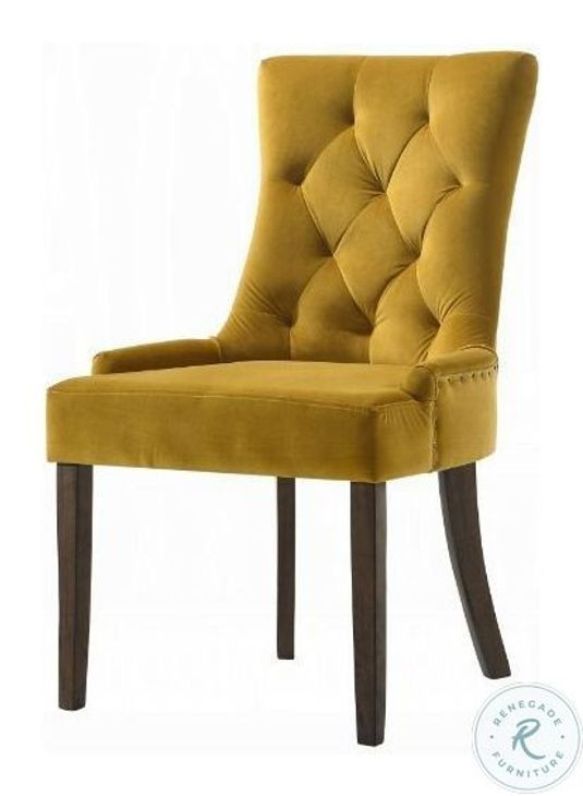 Farren Yellow Velvet and Espresso Side Chair with Nailhead Trim Set of 2