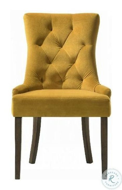 Farren Yellow Velvet and Espresso Side Chair with Nailhead Trim Set of 2