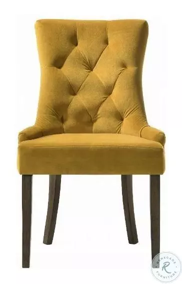 Farren Yellow Velvet and Espresso Side Chair with Nailhead Trim Set of 2