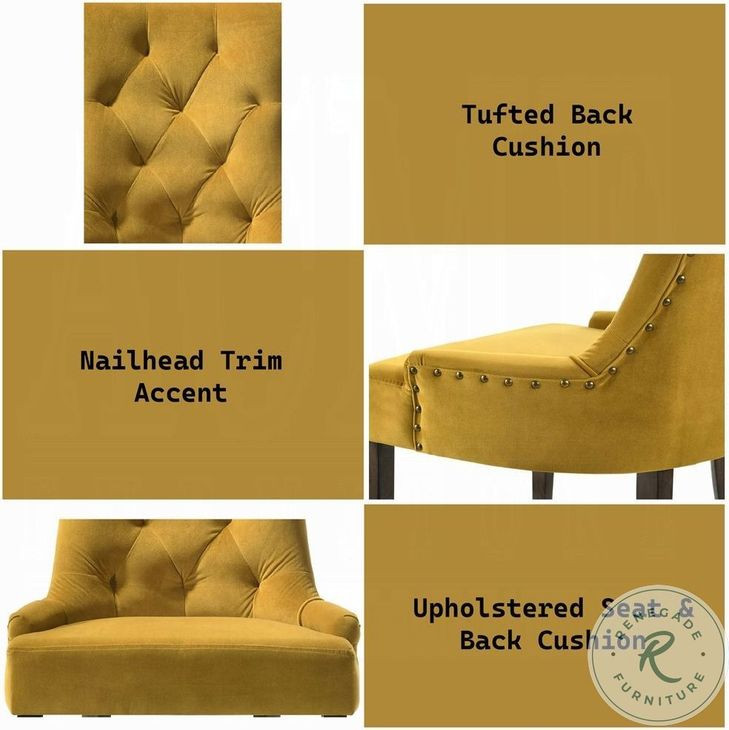 Farren Yellow Velvet and Espresso Side Chair with Nailhead Trim Set of 2