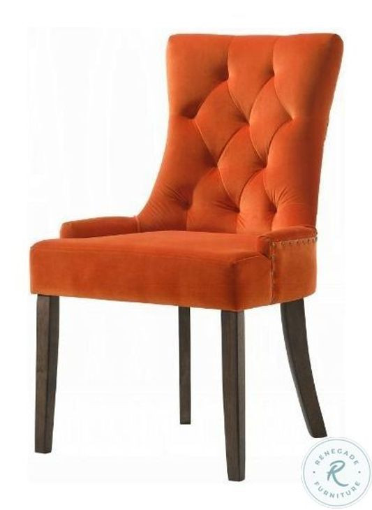 Farren Orange Velvet and Weathered Oak Side Chair with Nailhead Trim Set of 2