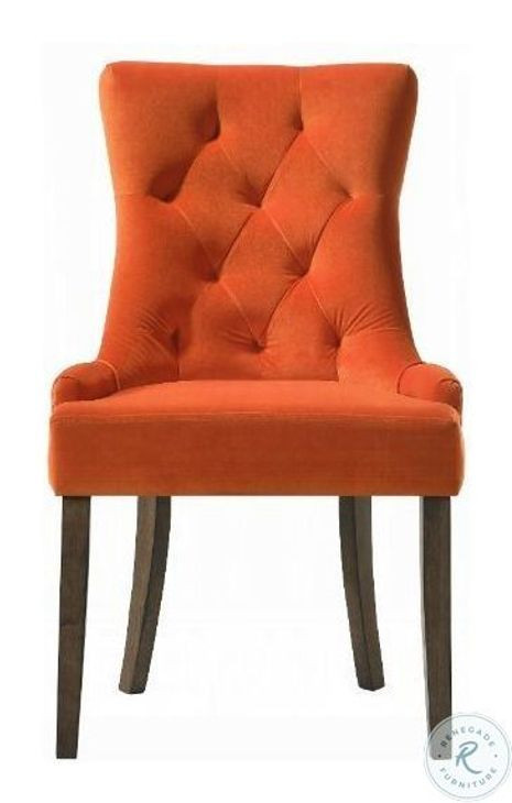 Farren Orange Velvet and Weathered Oak Side Chair with Nailhead Trim Set of 2