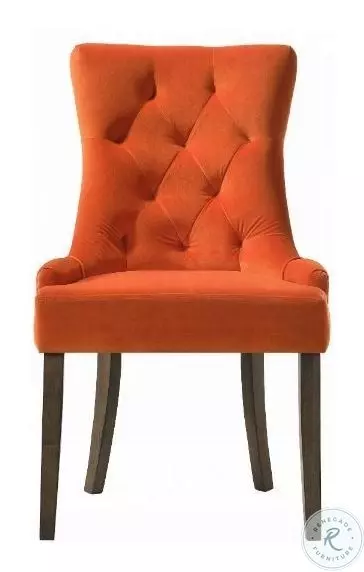 Farren Orange Velvet and Weathered Oak Side Chair with Nailhead Trim Set of 2