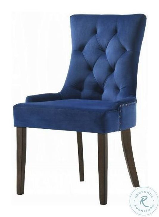 Farren Blue Velvet and Weathered Oak Side Chair with Nailhead Trim Set of 2