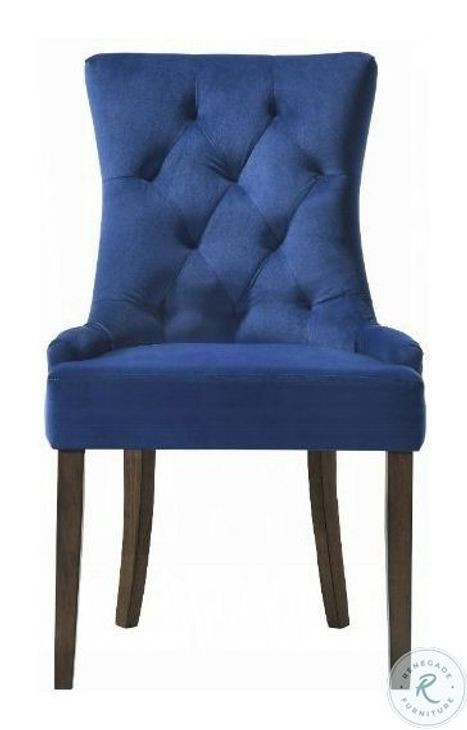 Farren Blue Velvet and Weathered Oak Side Chair with Nailhead Trim Set of 2