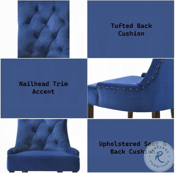 Farren Blue Velvet and Weathered Oak Side Chair with Nailhead Trim Set of 2