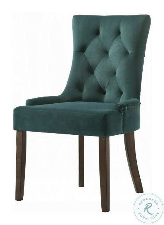 Farren Green Velvet and Weathered Oak Side Chair with Nailhead Trim Set of 2